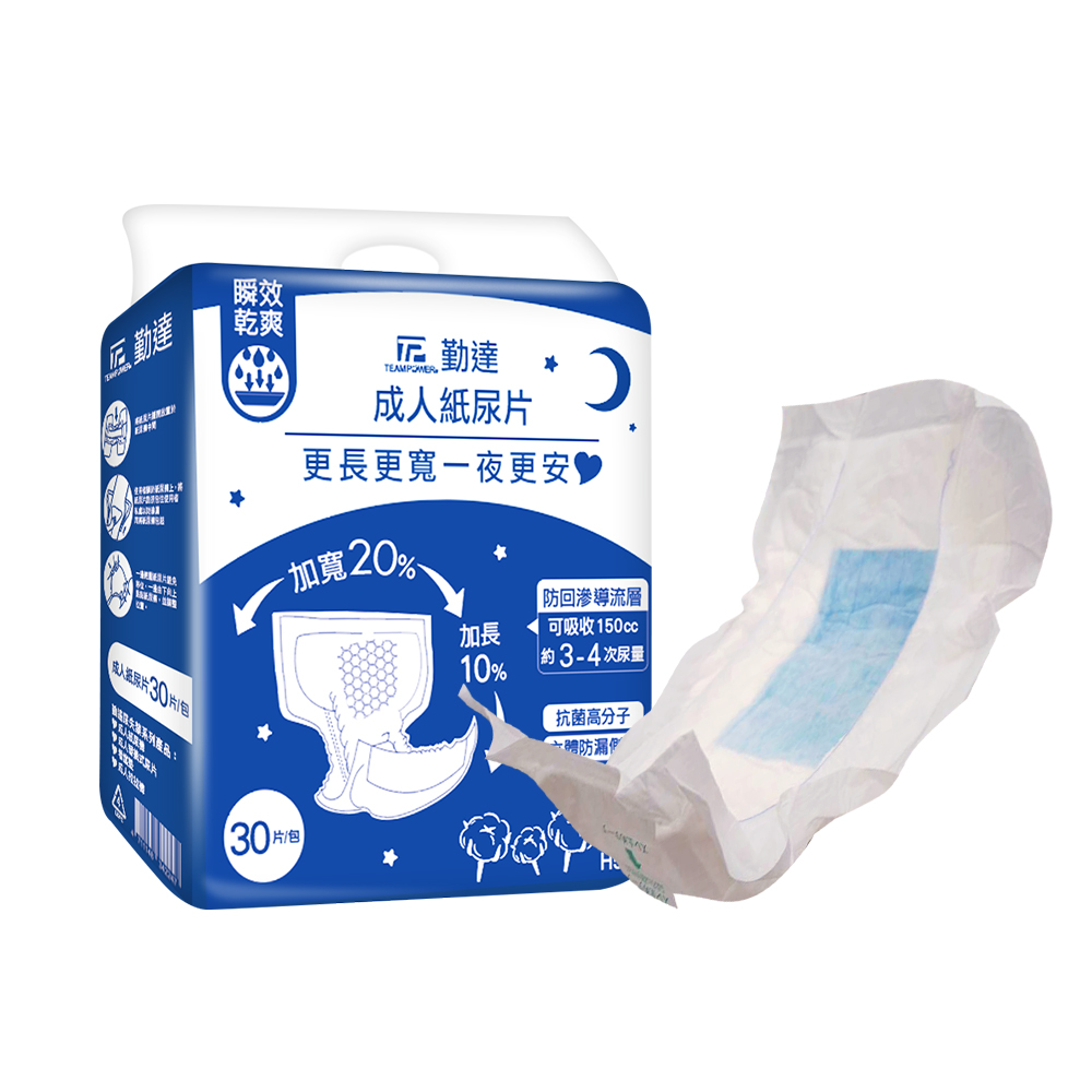 單包30片/包-銷售冠軍【勤達】加長加寬55X29cm成人替換尿片H550、H551(日夜用乾爽藍色防回滲層)