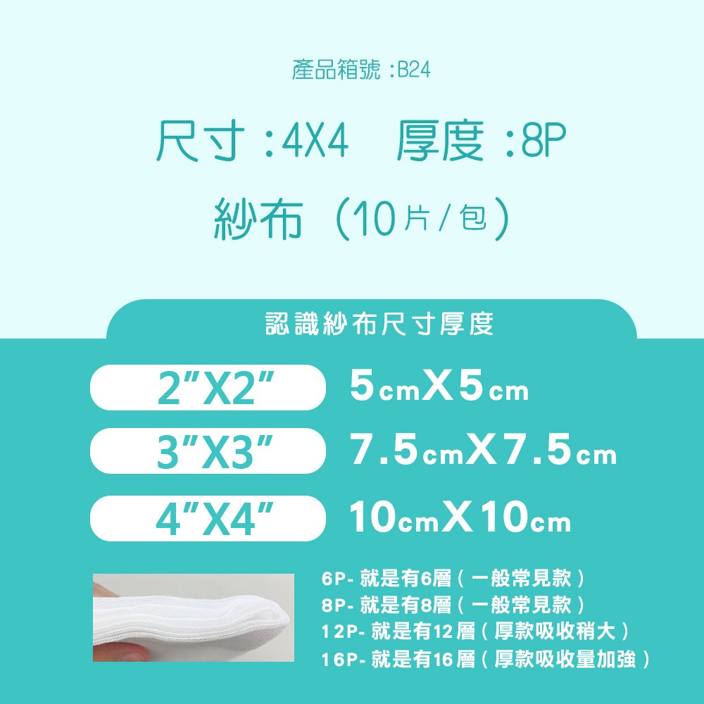 15包-共20包/袋【勤達】4X4吋-8P-滅菌純棉紗布10片/包-B24